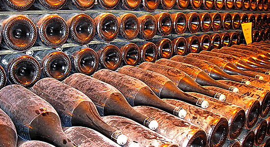 Champagne's bottles in a cave